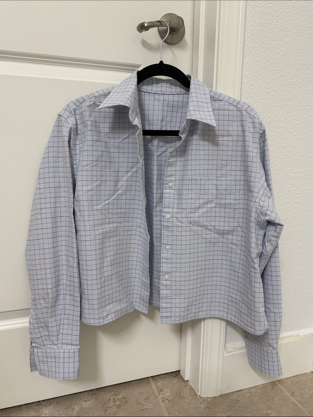 Uniqlo boxy cropped shirt-blue